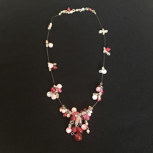 Vintage Floating Pink Beaded Fish Line Necklace - Picture 1 of 10